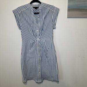 VERONICA BEARD Giuliana Striped Seersucker Ruched Shirtdress Size S